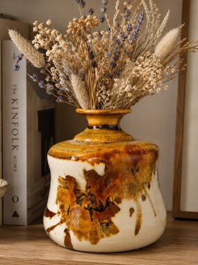 Mid-Century Modern Studio Art Pottery Vase Drip Glaze Signed